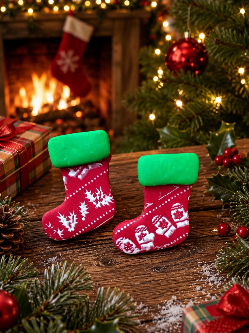 Holiday Mini Stocking Handmade Polymer Clay Earrings